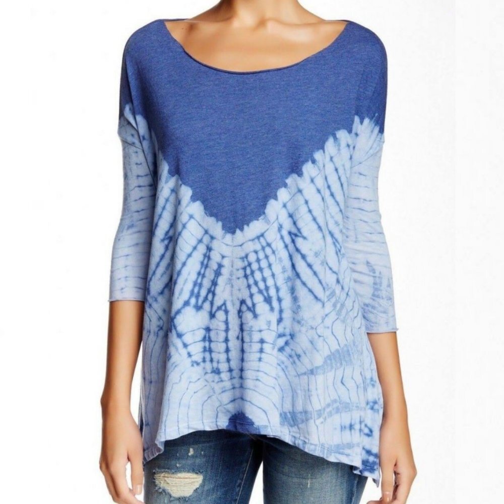 Free People Tie Dye Oversized Tunic Top Size Small Bohemian Blue Boho Longline S